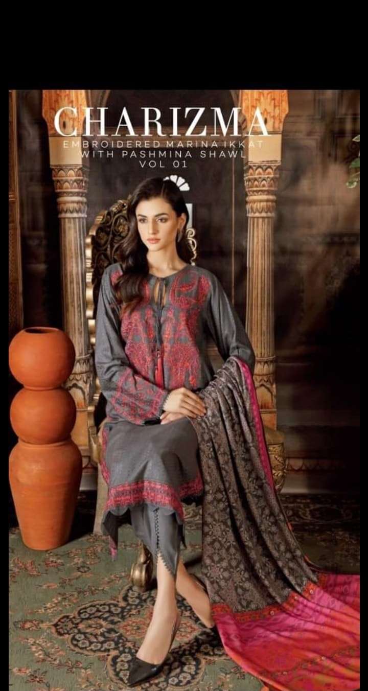 Charizma Embroidered  Marina IKKAT with Pashmina shawl Vol. 1 By riaz arts